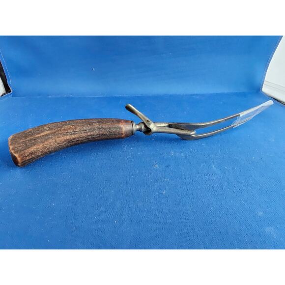 Vintage 2-Prong Meat Carving Fork w/Antler Handle - 12” Length - Picture 4 of 8
